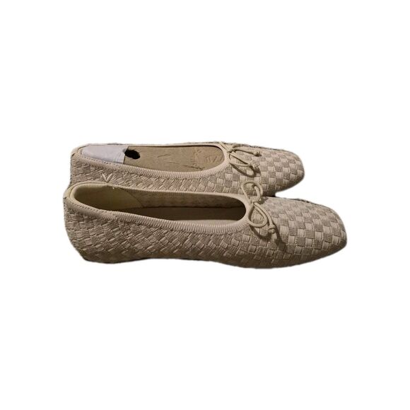 Vivaia 38.5, Us 7.5 Square Toe Bow Ballet Margot Beige Woven Preppy Flats Shoes - Picture 6 of 9